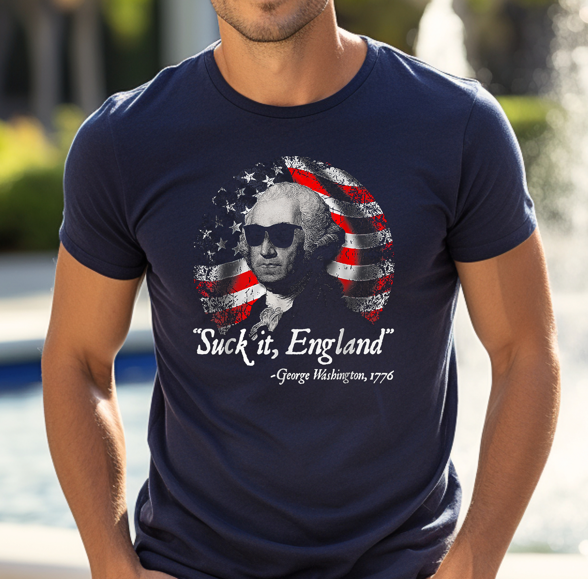 George Washington, Suck it England Unisex T-Shirt - Revolution Celebration Tee, Light-Hearted English Dig