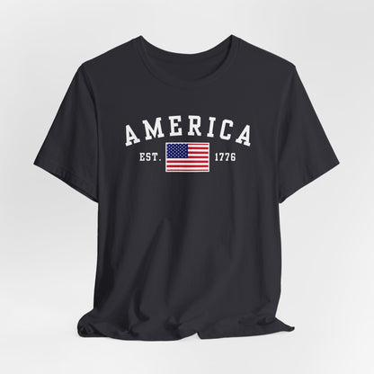 America Est 1776 Patriotic Unisex T-Shirt (White Print) Celebrate Freedom and Liberty, USA Tee, Independence Day Shirt