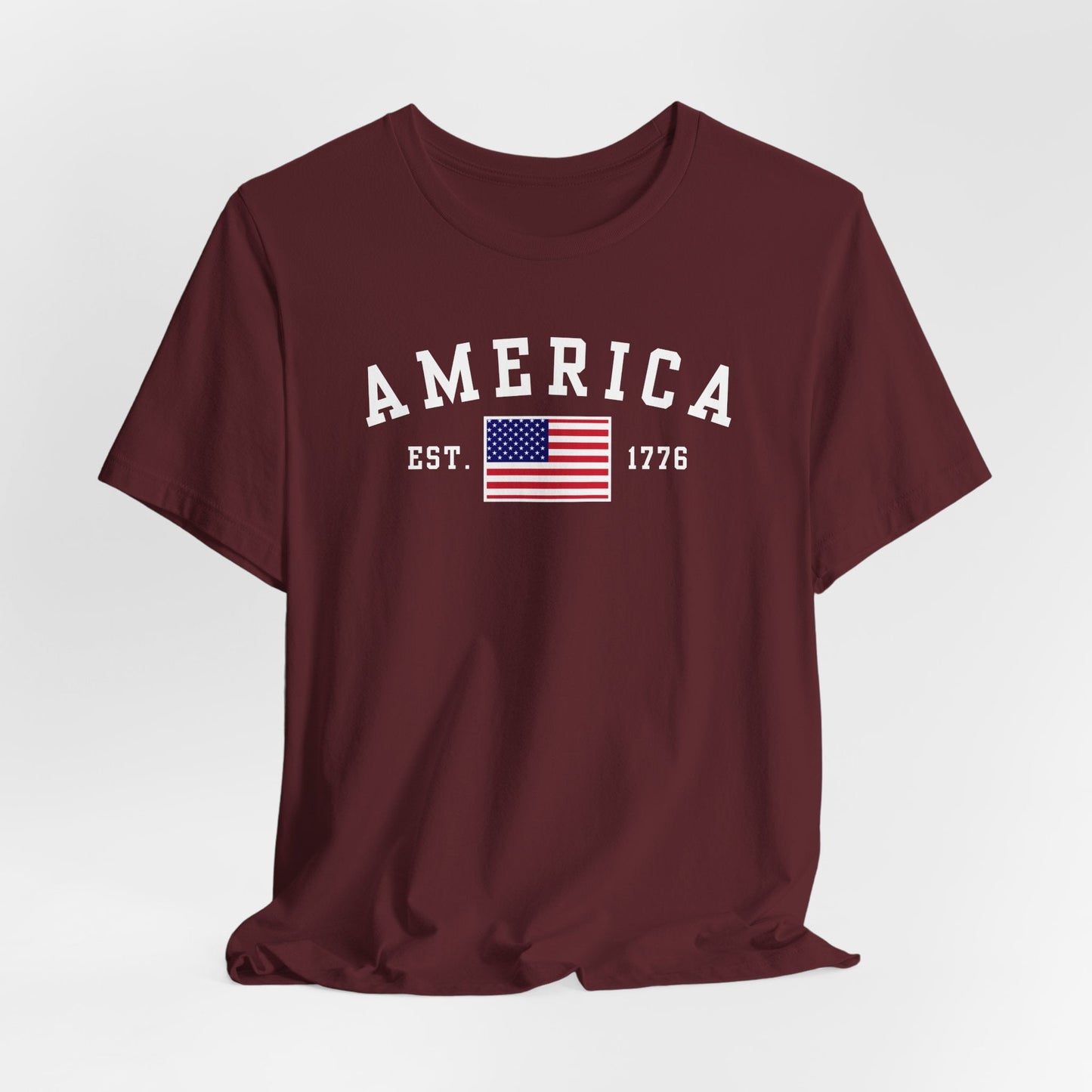 America Est 1776 Patriotic Unisex T-Shirt (White Print) Celebrate Freedom and Liberty, USA Tee, Independence Day Shirt