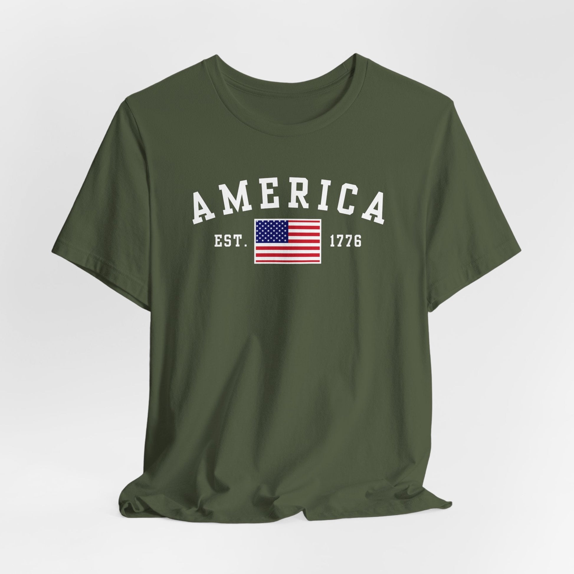 America Est 1776 Patriotic Unisex T-Shirt (White Print) Celebrate Freedom and Liberty, USA Tee, Independence Day Shirt