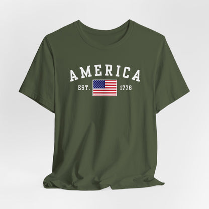 America Est 1776 Patriotic Unisex T-Shirt (White Print) Celebrate Freedom and Liberty, USA Tee, Independence Day Shirt