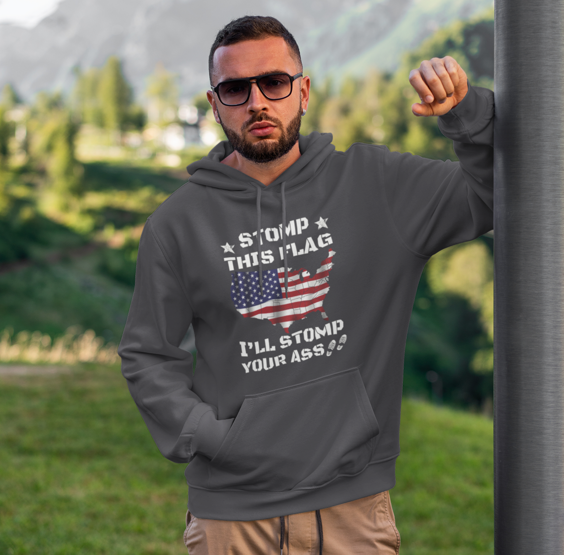 Stomp My Flag I'll Stomp Your Ass Unisex Hoodie, Bold Sweatshirt, Patriotic Gifts, USA Flag Hoodie