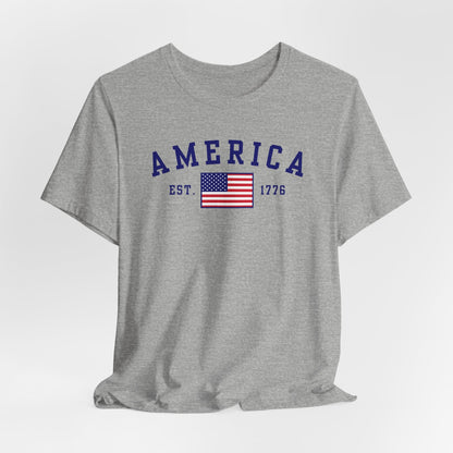 America Est 1776 Patriotic Unisex T-Shirt (Blue Print) Celebrate Freedom and Liberty, Independence Day Shirt