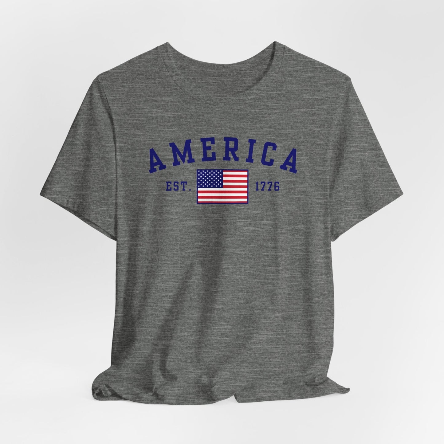 America Est 1776 Patriotic Unisex T-Shirt (Blue Print) Celebrate Freedom and Liberty, Independence Day Shirt