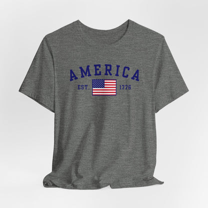 America Est 1776 Patriotic Unisex T-Shirt (Blue Print) Celebrate Freedom and Liberty, Independence Day Shirt