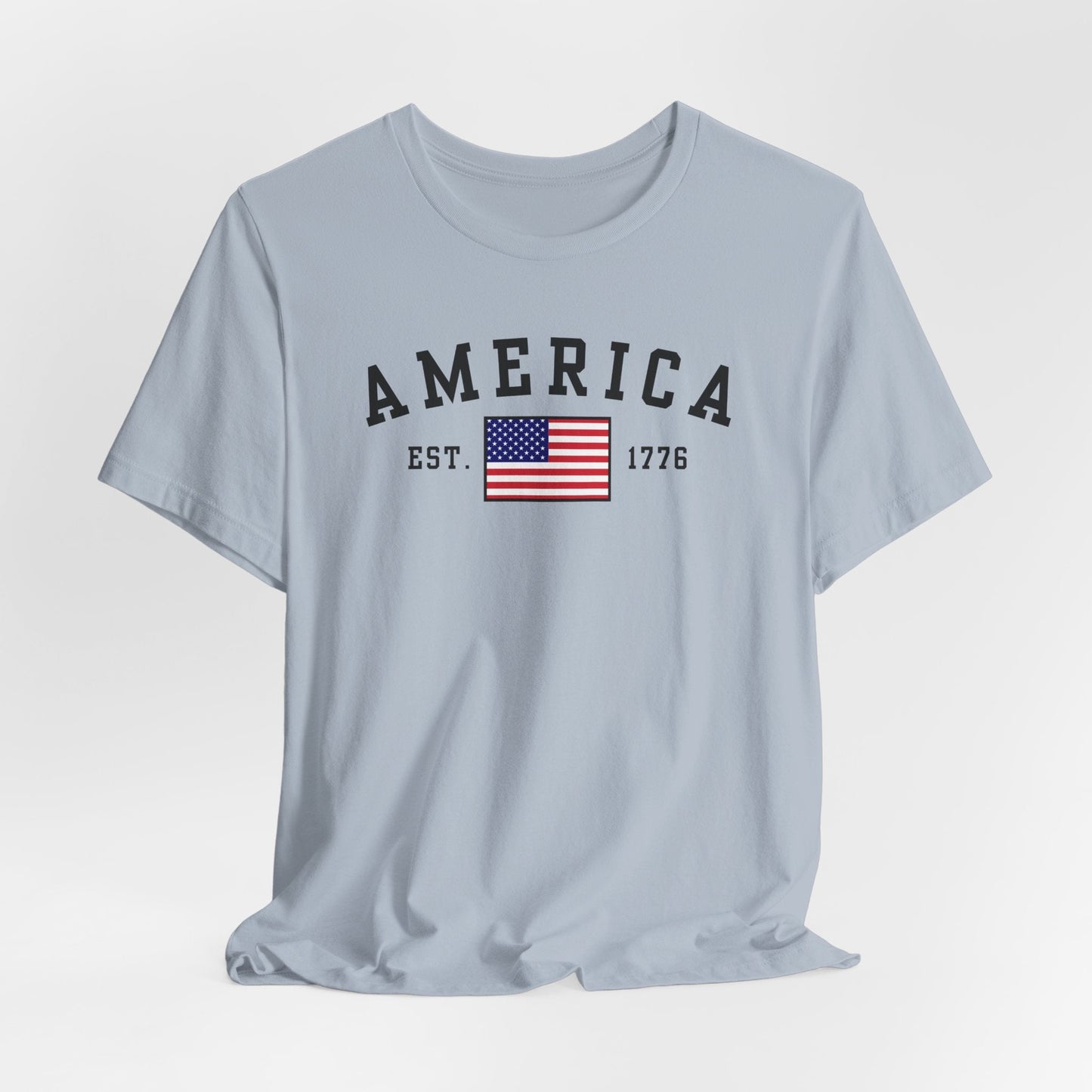 America Est 1776 Patriotic Unisex T-Shirt (Black Print) Celebrate Freedom and Liberty, Independence Day Shirt