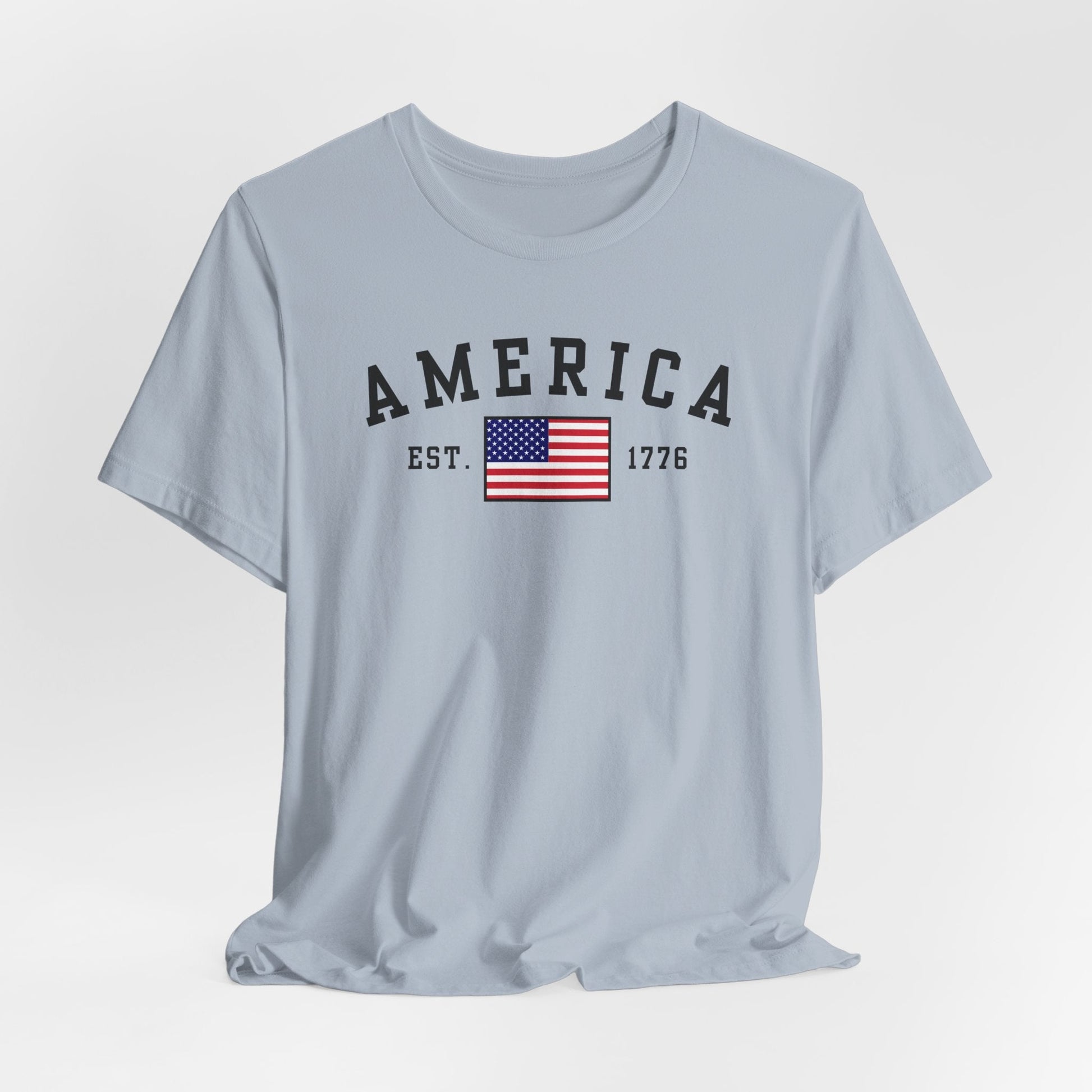 America Est 1776 Patriotic Unisex T-Shirt (Black Print) Celebrate Freedom and Liberty, Independence Day Shirt