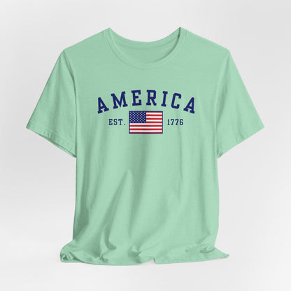 America Est 1776 Patriotic Unisex T-Shirt (Blue Print) Celebrate Freedom and Liberty, Independence Day Shirt