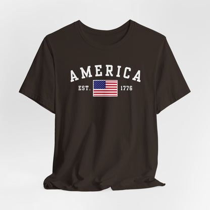 America Est 1776 Patriotic Unisex T-Shirt (White Print) Celebrate Freedom and Liberty, USA Tee, Independence Day Shirt