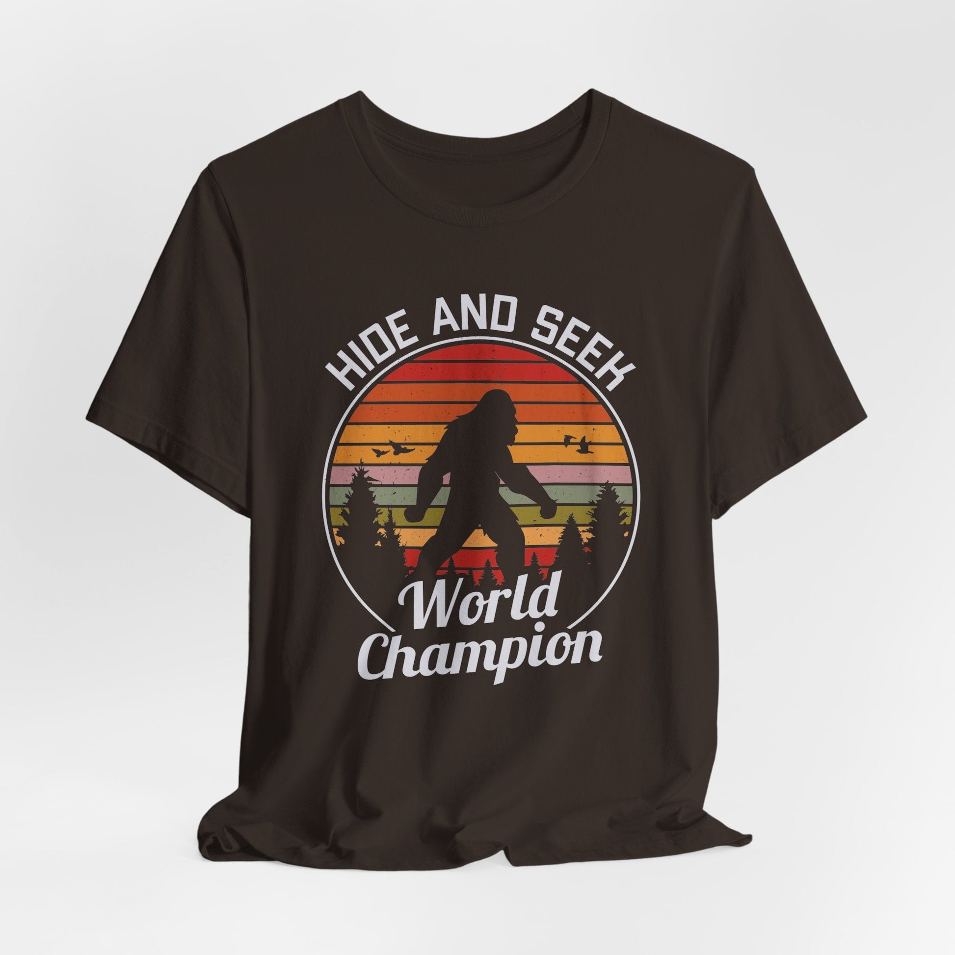Bigfoot Hide and Seek Champion Tee, Unisex T-Shirt, Fun Gift for Kids & Adults, Retro Humor Shirt, Nature Lover Apparel, Perfect for Parties