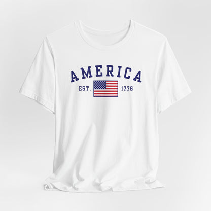 America Est 1776 Patriotic Unisex T-Shirt (Blue Print) Celebrate Freedom and Liberty, Independence Day Shirt