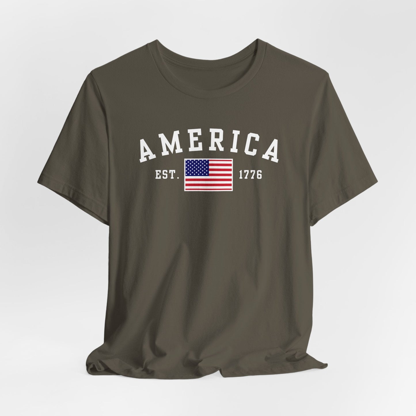 America Est 1776 Patriotic Unisex T-Shirt (White Print) Celebrate Freedom and Liberty, USA Tee, Independence Day Shirt