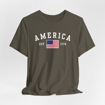 America Est 1776 Patriotic Unisex T-Shirt (White Print) Celebrate Freedom and Liberty, USA Tee, Independence Day Shirt