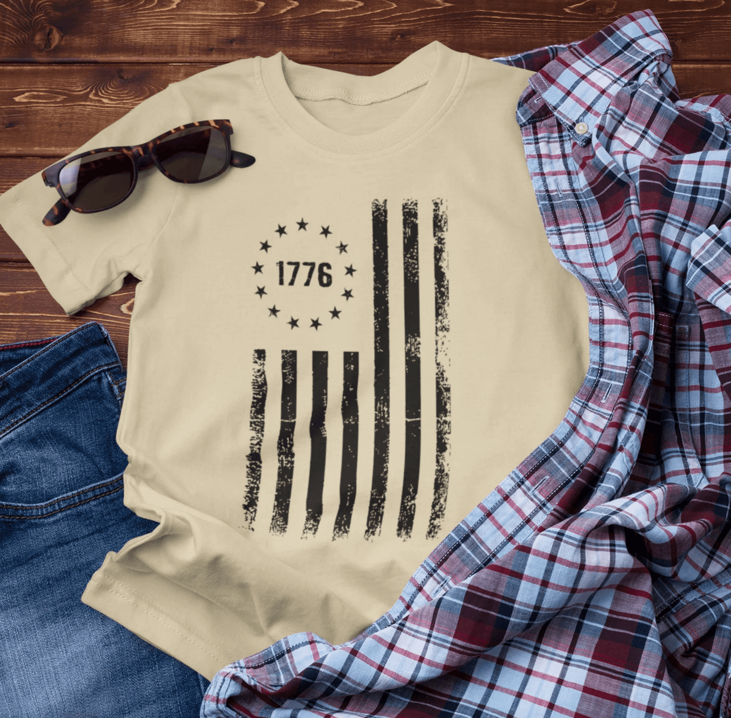 1776 Flag Unisex T-Shirt, (Black Print)Patriotic Tee, American Flag Shirt, Independence Day - SKULLFURY MERCH