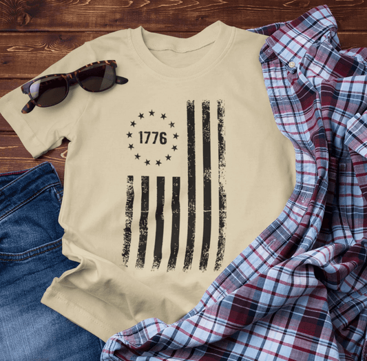 1776 Flag Unisex T-Shirt, (Black Print)Patriotic Tee, American Flag Shirt, Independence Day - SKULLFURY MERCH