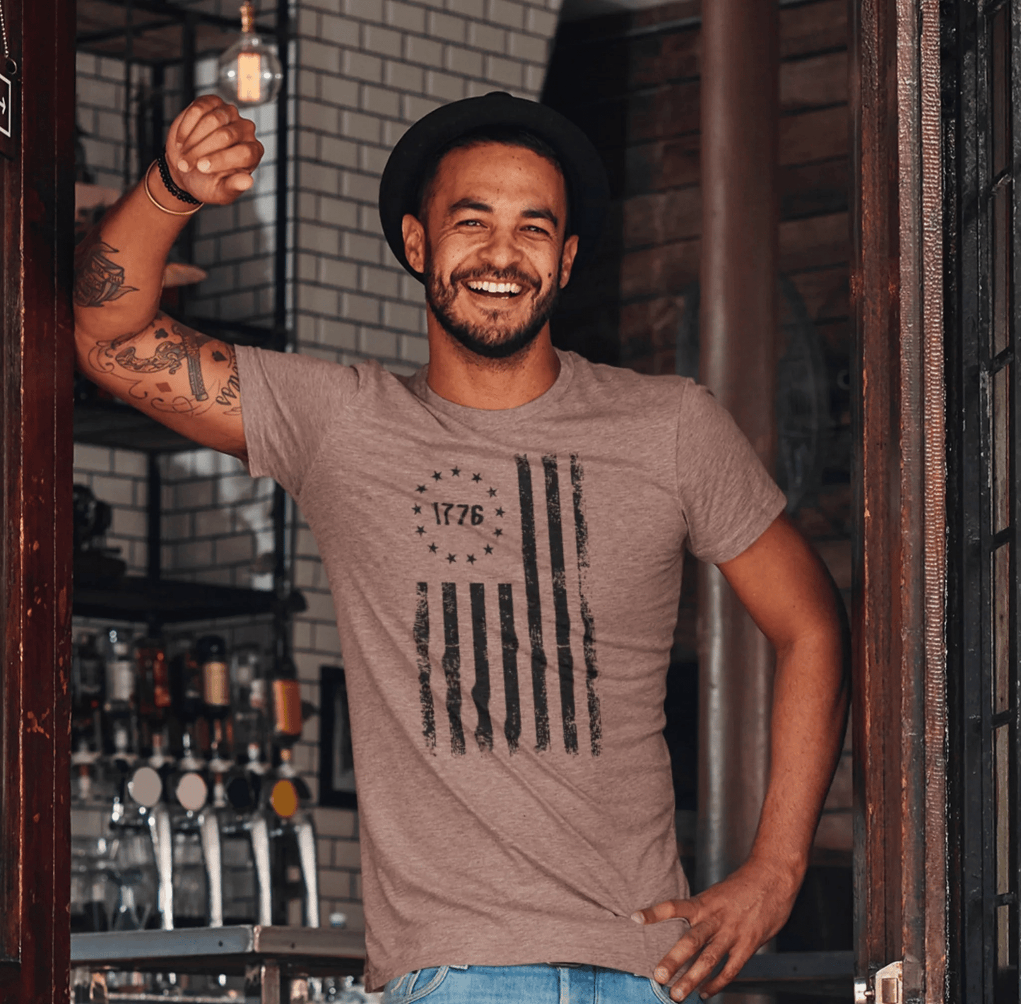 1776 Flag Unisex T-Shirt, (Black Print)Patriotic Tee, American Flag Shirt, Independence Day - SKULLFURY MERCH