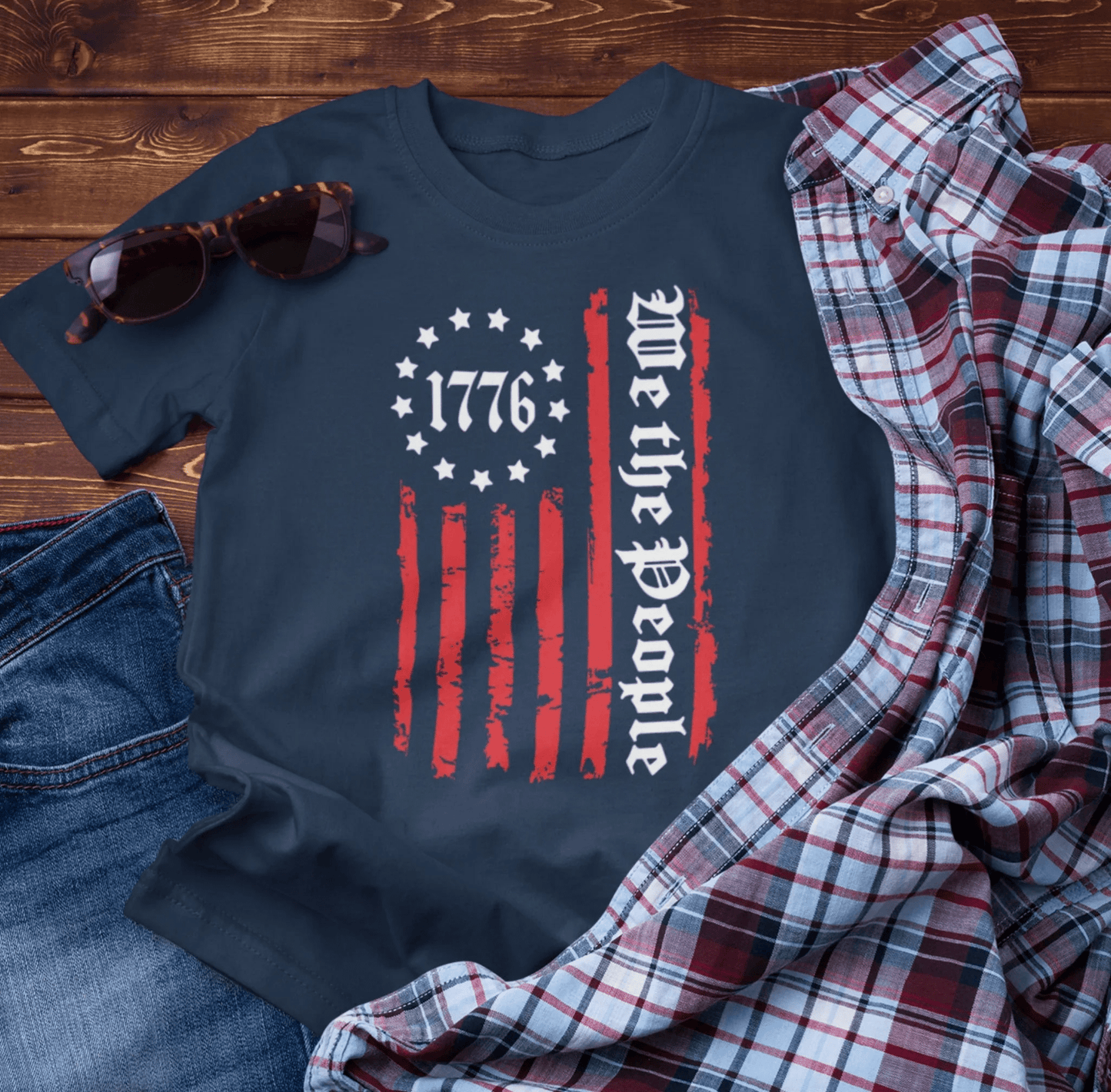 1776 Patriotic Flag Unisex T-Shirt, American Independence Day Shirt, Vintage 1776 T-Shirt, Red White Blue Tee - SKULLFURY MERCH