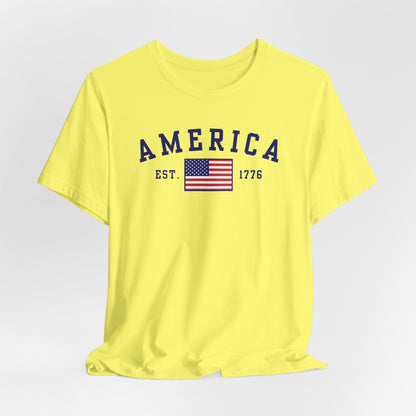 America Est 1776 Patriotic Unisex T-Shirt (Blue Print) Celebrate Freedom and Liberty, Independence Day Shirt