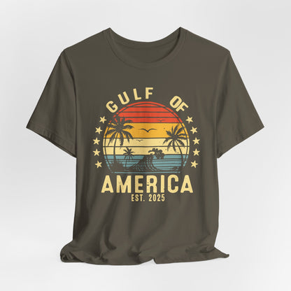Gulf of America Unisex Tee, Tropical Vibes Shirt, Beach Graphic Tee, Vacation Apparel, Retro Sunset Top, Summer Fun T-Shirt