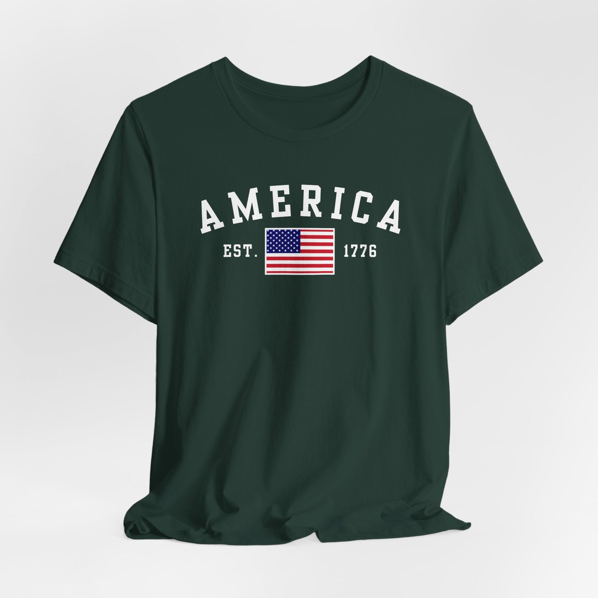 America Est 1776 Patriotic Unisex T-Shirt (White Print) Celebrate Freedom and Liberty, USA Tee, Independence Day Shirt