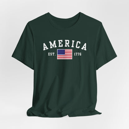 America Est 1776 Patriotic Unisex T-Shirt (White Print) Celebrate Freedom and Liberty, USA Tee, Independence Day Shirt