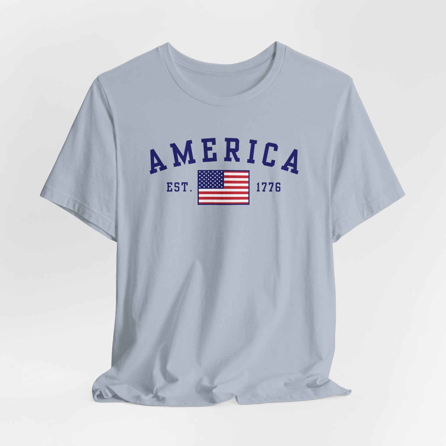 America Est 1776 Patriotic Unisex T-Shirt (Blue Print) Celebrate Freedom and Liberty, Independence Day Shirt