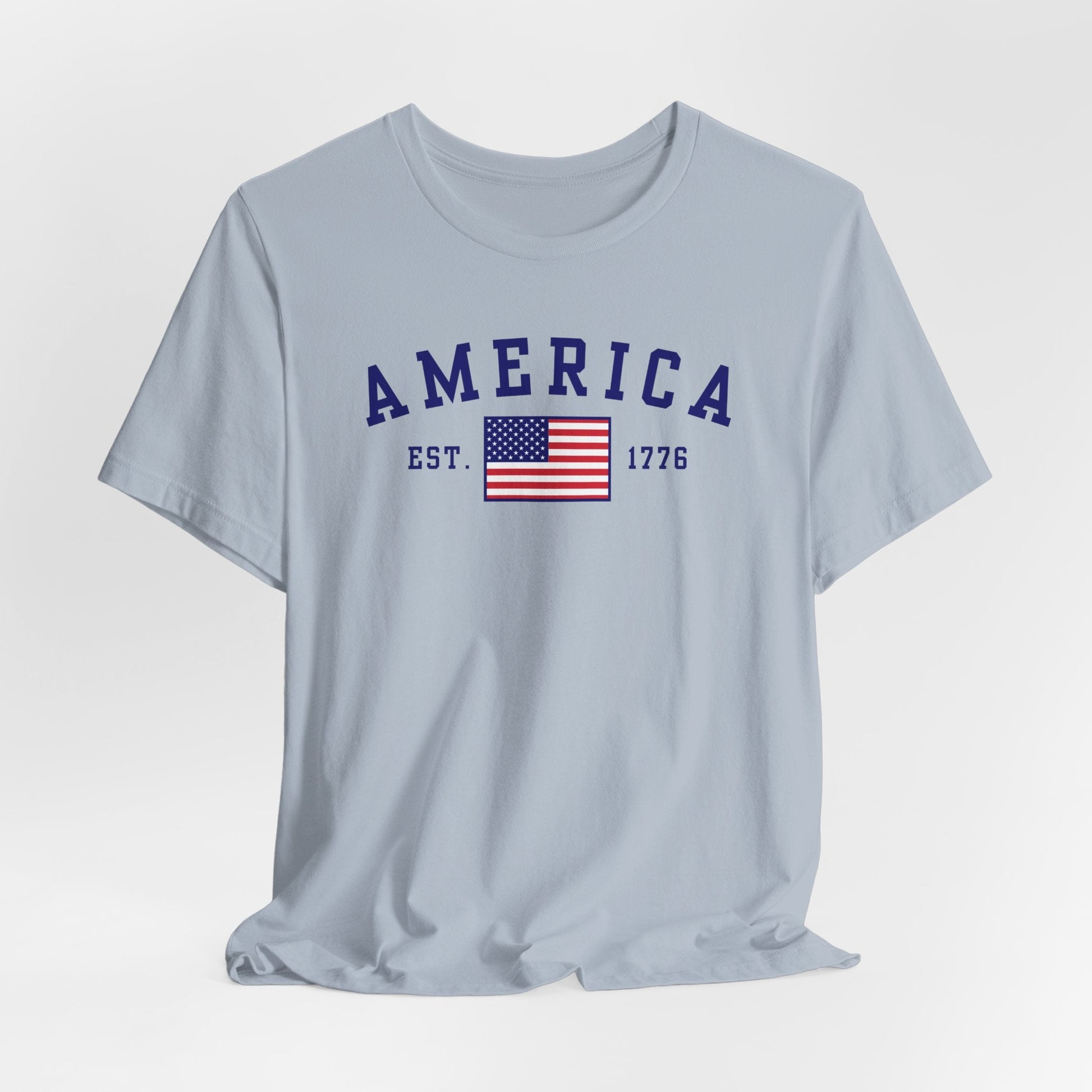 America Est 1776 Patriotic Unisex T-Shirt (Blue Print) Celebrate Freedom and Liberty, Independence Day Shirt
