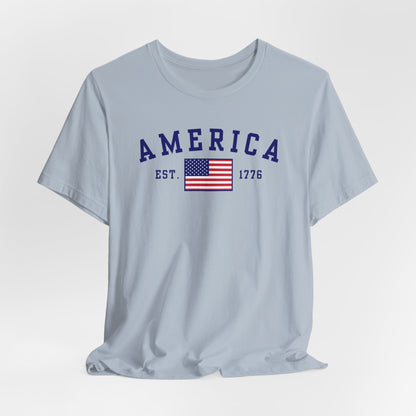 America Est 1776 Patriotic Unisex T-Shirt (Blue Print) Celebrate Freedom and Liberty, Independence Day Shirt
