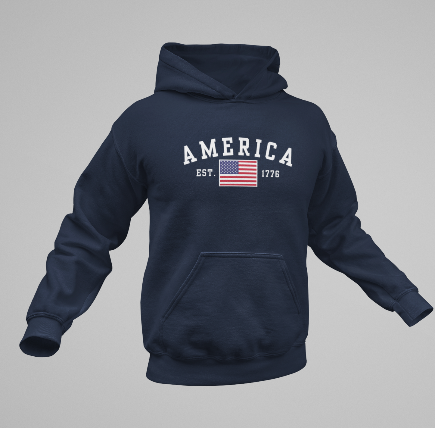 America Est 1776 Unisex Hoodie, Patriotic Sweatshirt, USA Pride Hooded Sweatshirt, Independence Day Gift, American Pride