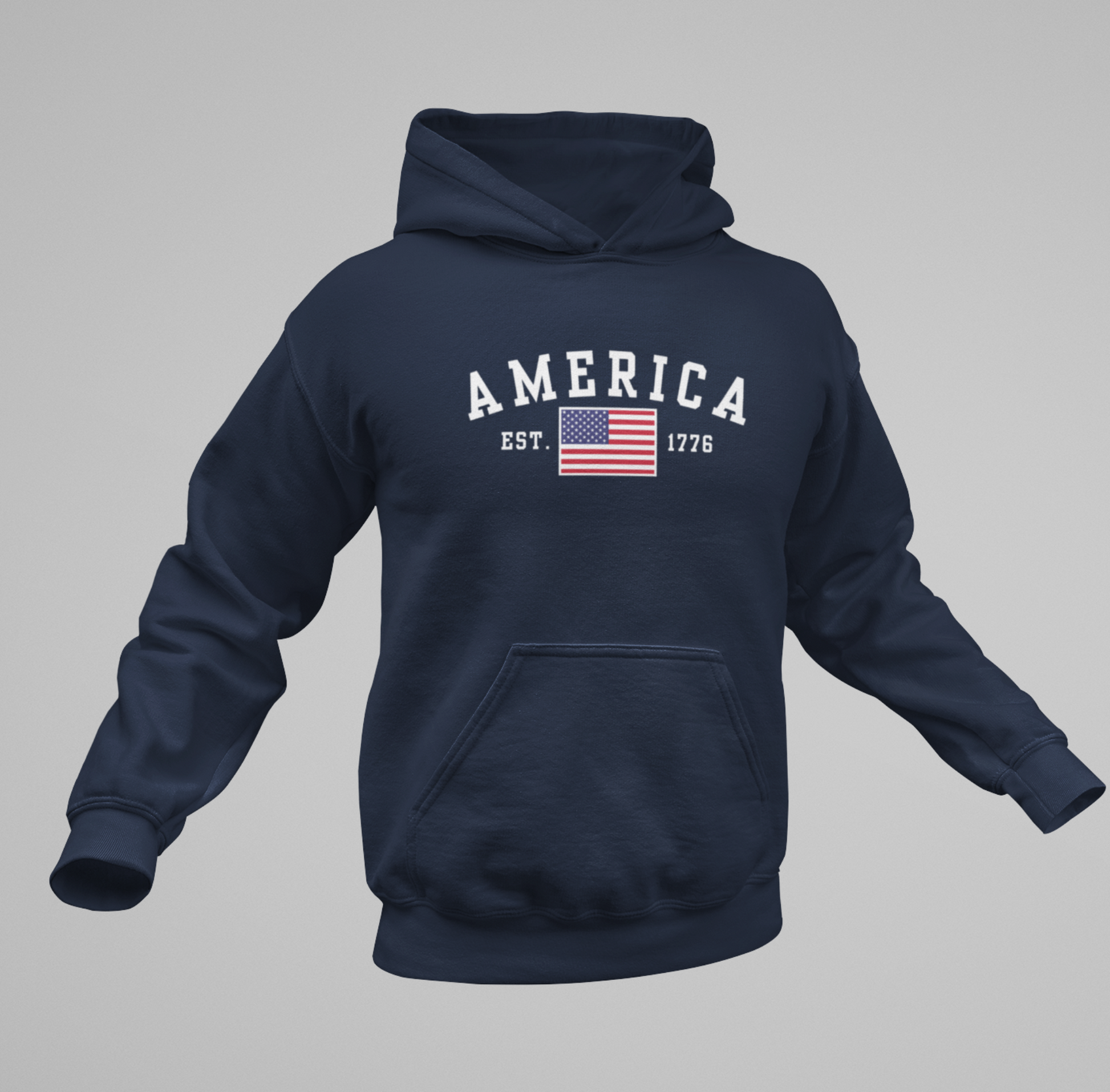 America Est 1776 Unisex Hoodie, Patriotic Sweatshirt, USA Pride Hooded Sweatshirt, Independence Day Gift, American Pride