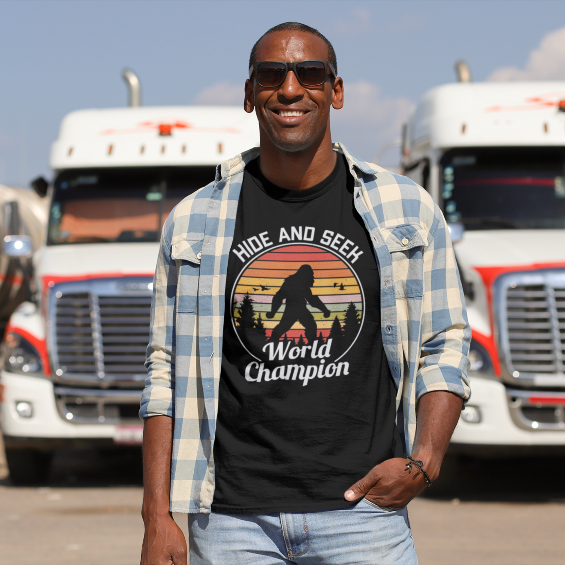 Bigfoot Hide and Seek Champion Tee, Unisex T-Shirt, Fun Gift for Kids & Adults, Retro Humor Shirt, Nature Lover Apparel, Perfect for Parties