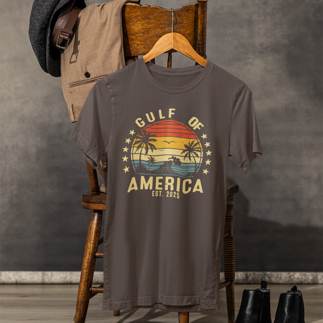 Gulf of America Unisex Tee, Tropical Vibes Shirt, Beach Graphic Tee, Vacation Apparel, Retro Sunset Top, Summer Fun T-Shirt