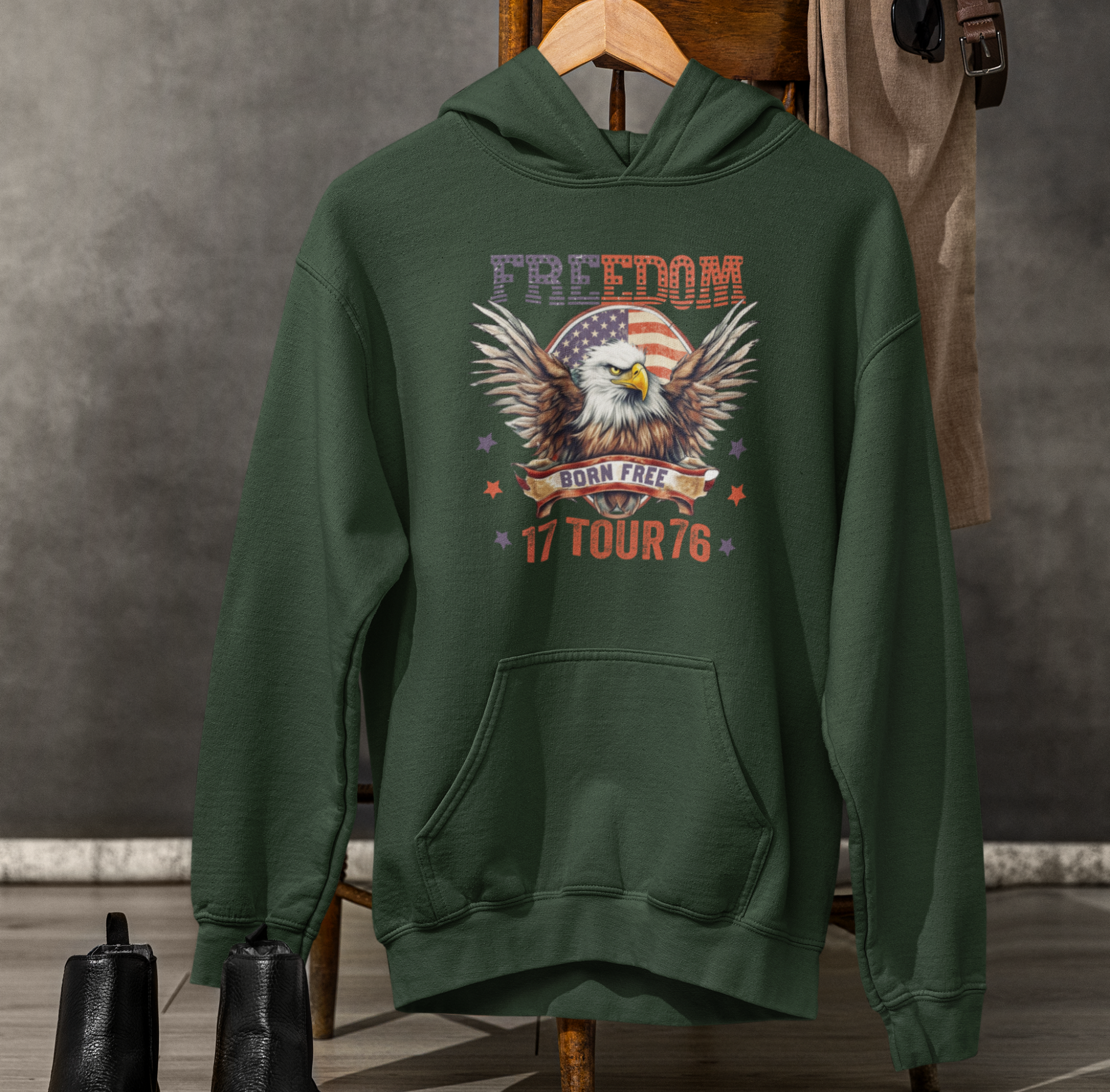 Freedom Tour 1776 Patriotic Unisex Hoodie, USA Flag, American Pride, Independence Day Apparel