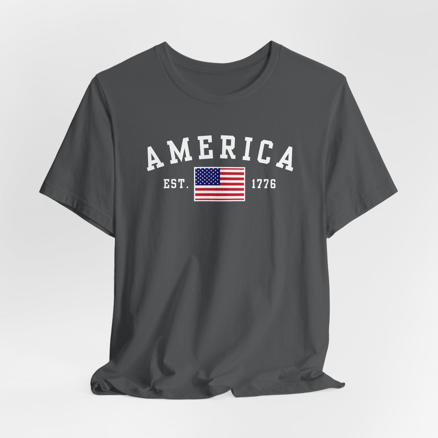 America Est 1776 Patriotic Unisex T-Shirt (White Print) Celebrate Freedom and Liberty, USA Tee, Independence Day Shirt