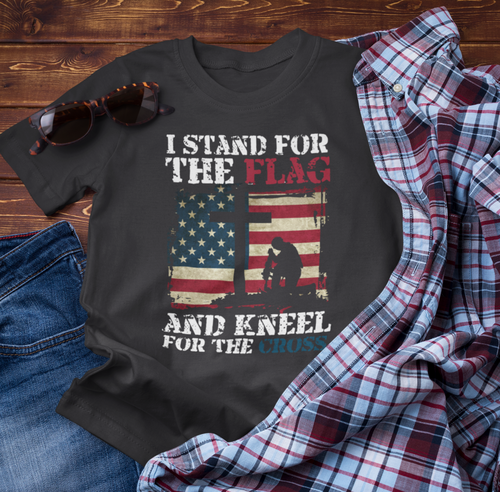 I Stand For The Flag and Kneel For The Cross Unisex Tee, Support Troops T-Shirt, American Pride Shirt, Patriotic Apparel