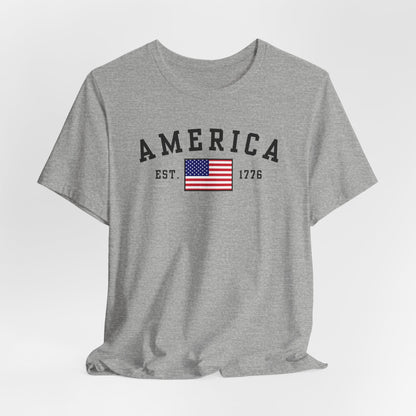 America Est 1776 Patriotic Unisex T-Shirt (Black Print) Celebrate Freedom and Liberty, Independence Day Shirt