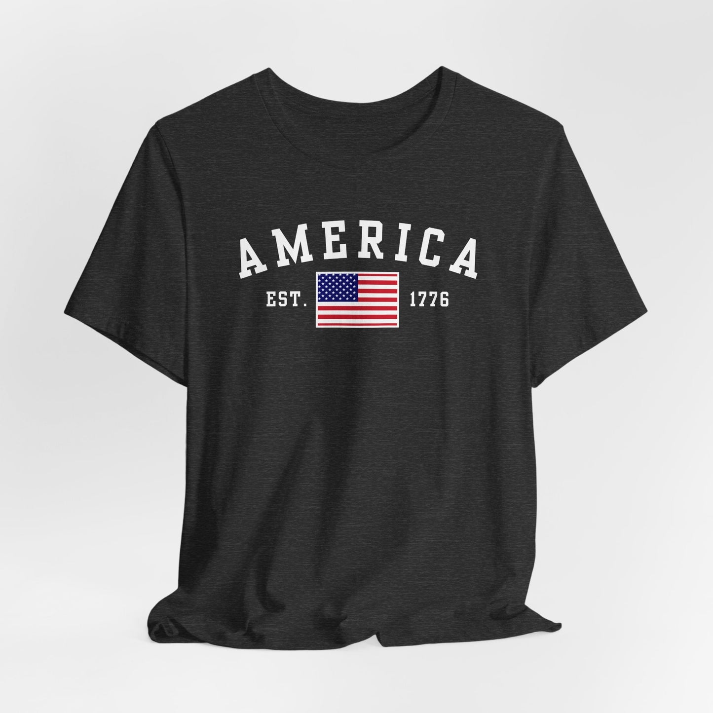 America Est 1776 Patriotic Unisex T-Shirt (White Print) Celebrate Freedom and Liberty, USA Tee, Independence Day Shirt