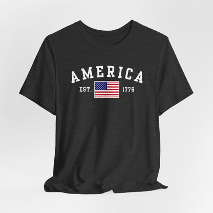 America Est 1776 Patriotic Unisex T-Shirt (White Print) Celebrate Freedom and Liberty, USA Tee, Independence Day Shirt