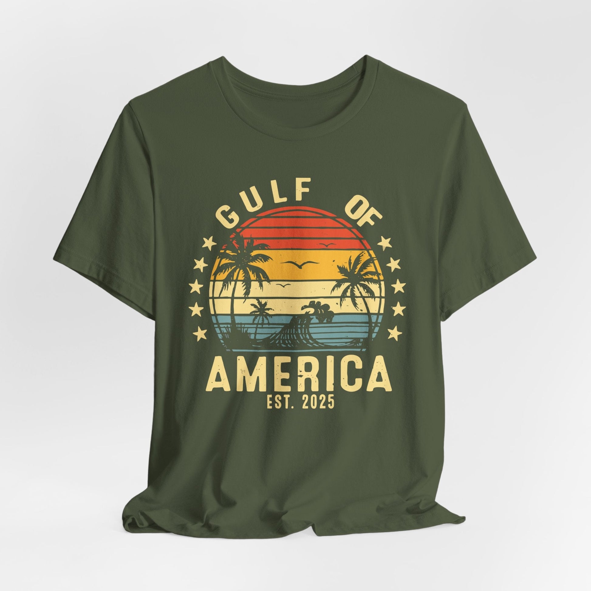 Gulf of America Unisex Tee, Tropical Vibes Shirt, Beach Graphic Tee, Vacation Apparel, Retro Sunset Top, Summer Fun T-Shirt