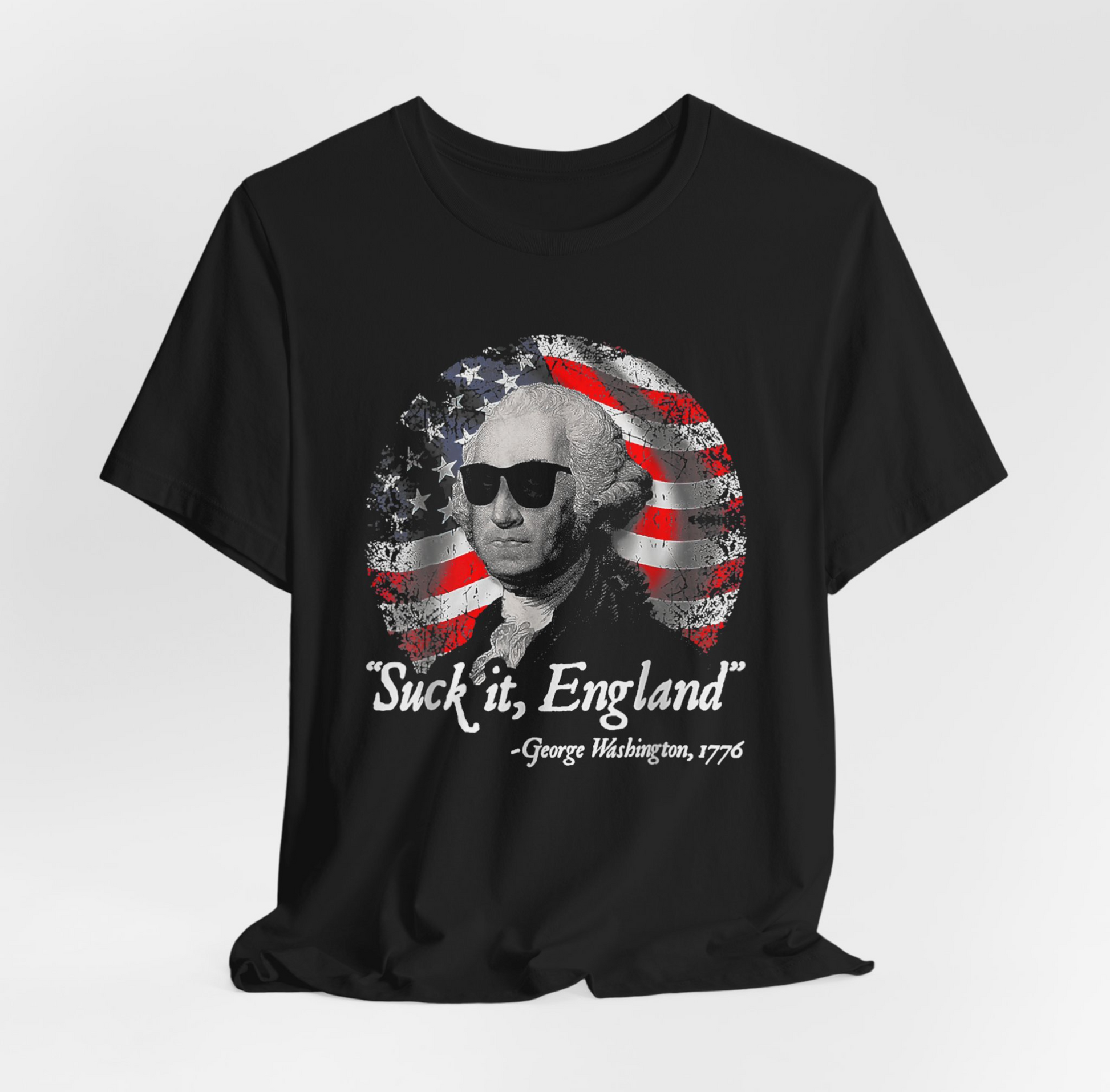 George Washington, Suck it England Unisex T-Shirt - Revolution Celebration Tee, Light-Hearted English Dig