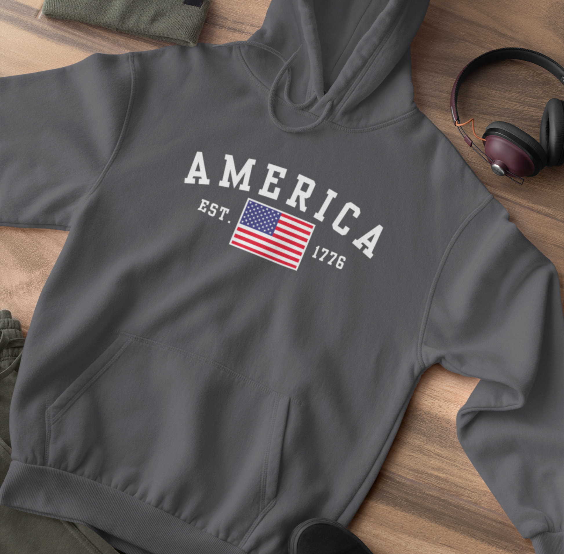 America Est 1776 Unisex Hoodie, Patriotic Sweatshirt, USA Pride Hooded Sweatshirt, Independence Day Gift, American Pride