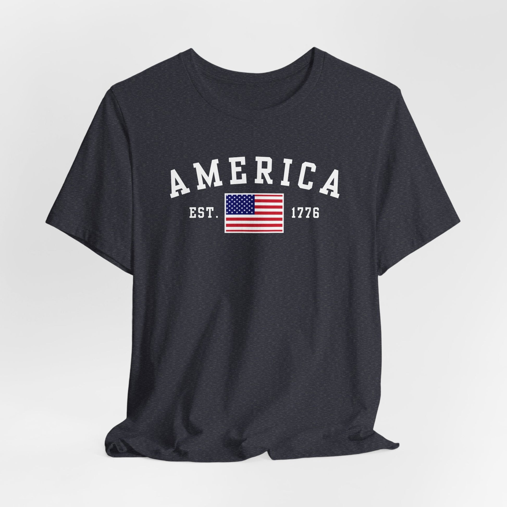 America Est 1776 Patriotic Unisex T-Shirt (White Print) Celebrate Freedom and Liberty, USA Tee, Independence Day Shirt