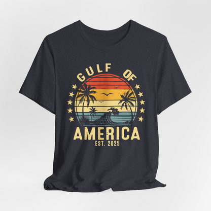 Gulf of America Unisex Tee, Tropical Vibes Shirt, Beach Graphic Tee, Vacation Apparel, Retro Sunset Top, Summer Fun T-Shirt