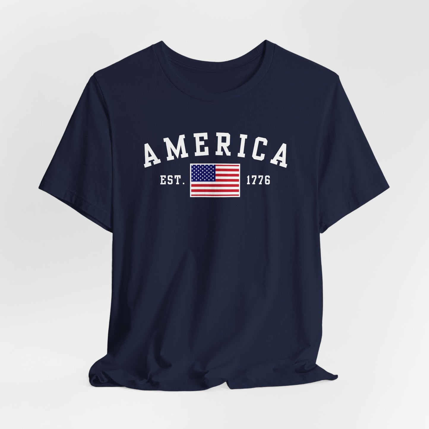 America Est 1776 Patriotic Unisex T-Shirt (White Print) Celebrate Freedom and Liberty, USA Tee, Independence Day Shirt