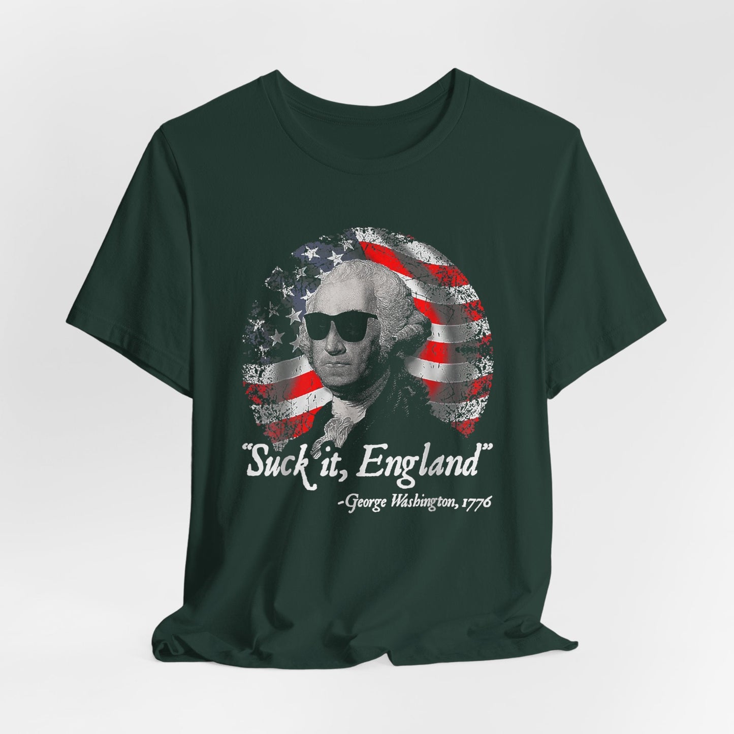George Washington, Suck it England Unisex T-Shirt - Revolution Celebration Tee, Light-Hearted English Dig