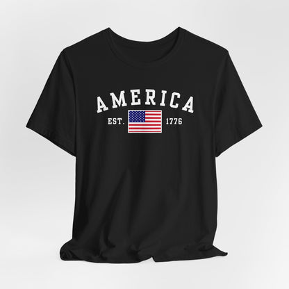 America Est 1776 Patriotic Unisex T-Shirt (White Print) Celebrate Freedom and Liberty, USA Tee, Independence Day Shirt