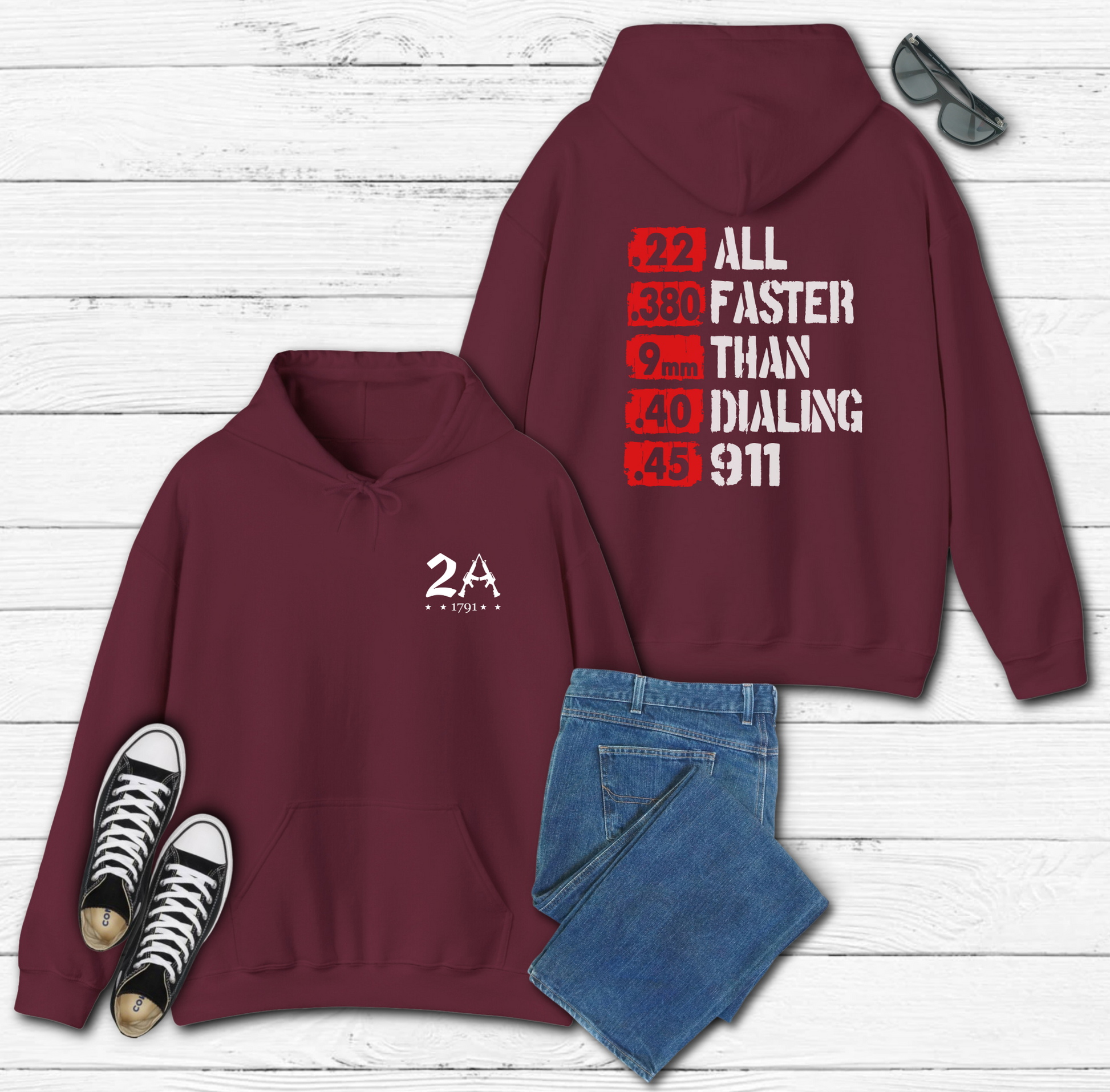 All Faster Than Dialing 911 Unisex Hoodie, Gun Rights Gift, 2nd Amendment Sweatshirt, Pro Gun Apparel