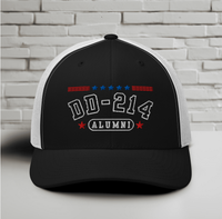 DD-214 Alumni Snapback Trucker Cap - Black Embroidery, Celebrate Your Military Journey!