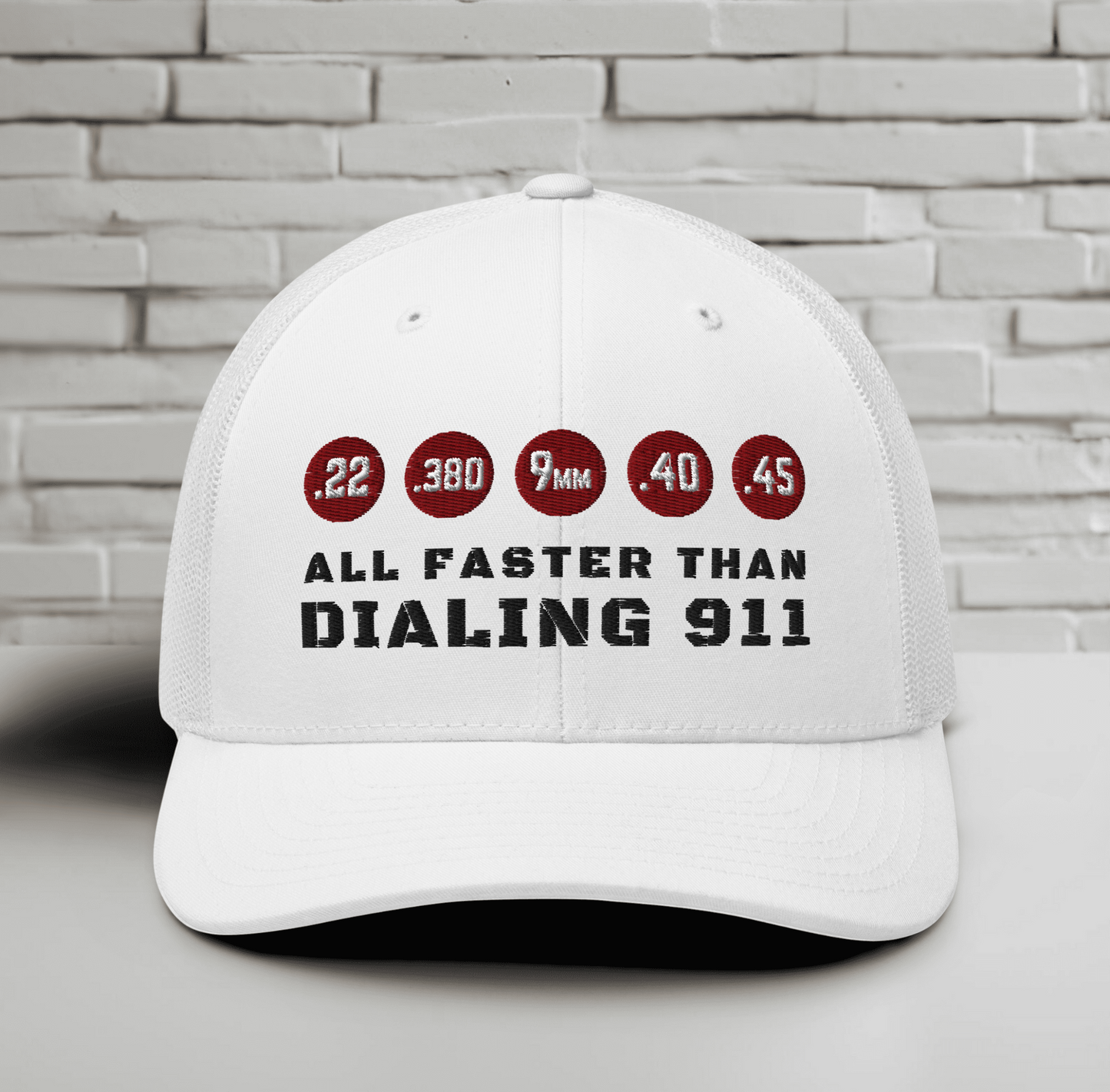 Humorous Snapback Trucker Cap - "All Faster Than Dialing 911"