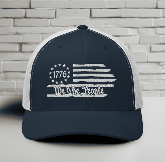 USA 1776 Trucker Hat – We The People, Patriotic 1776 Mesh Trucker Cap